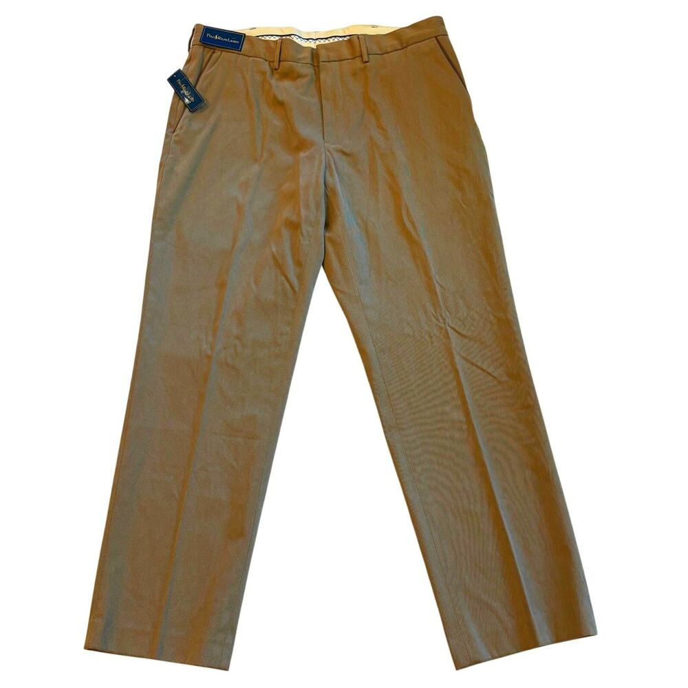 Vintage Polo Ralph Lauren Pants Mens Sz 38x32 Preston Brushed Twill Leather Trim